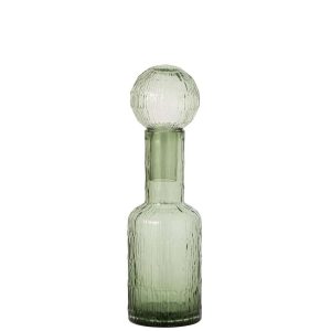 BOTTLE RIBBED GLASS GREEN SMALL