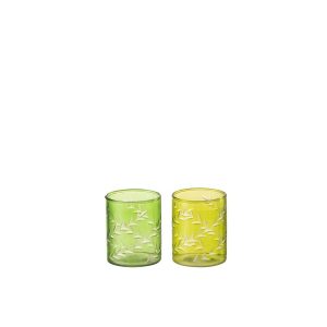 TEALIGHT HOLDER LEAVES GLASS GREEN SMALL ASSORTMENT OF 2
