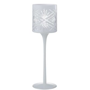 TEALIGHT HOLDER ON FOOT SANTORINI GLASS WHITE LARGE
