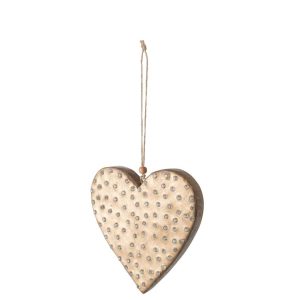 HANGER RHINESTONE HEART MANGO WOOD NATURAL/GOLD LARGE