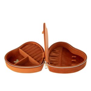 JEWELLERY BOX HEART VELVET RUST BROWN LARGE