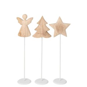 ANGEL + TREE + STAR PAULOWNIA WOOD WHITE/NATURAL LARGE ASSORTMENT OF 3