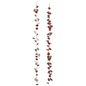 GARLAND FLOWERS+LEAVES PLASTIC RED/GREEN ASSORTMENT OF 2