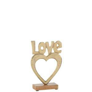 LOVE HEART ON BASE ALUMINIUM/WOOD GOLD LARGE