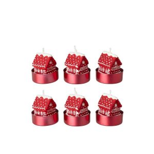BOX OF 6 CANDLE HOUSE PARAFFIN CHRISTMAS RED