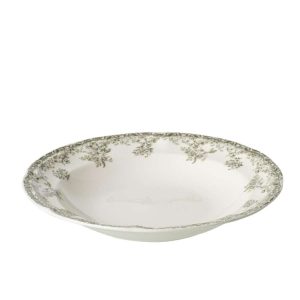 PLATE DEEP FLOWERS CERAMIC DARK GREEN/WHITE