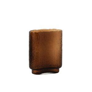 VASE OPAQUE RECTANGLE RELIEF GLASS BROWN SMALL