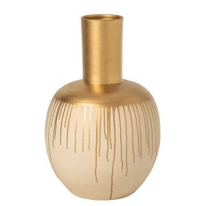 VASE CERAMIC BEIGE/GOLD
