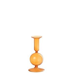 CANDLE HOLDER 1 ORB GLASS ORANGE SMALL