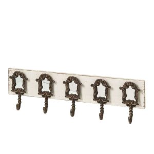 COAT RACK MIRROR PEWTER WHITE/BRASS