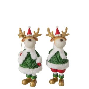 REINDEER WINTER CLOTHES POLYRESIN DARK GREEN/CHRISTMAS RED LARGE ASSORTMENT OF 2