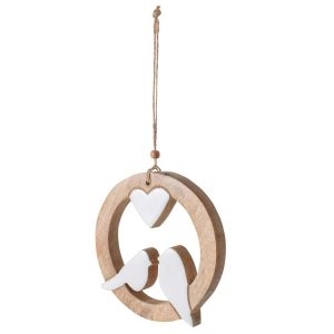 HANGER BIRDS + HEART MANGO WOOD NATURAL/WHITE LARGE