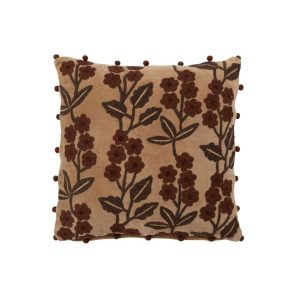 CUSHION FLOWERS + LEAVES SQUARE COTTON CAMEL/BROWN