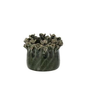 FLOWERPOT ROSES CERAMIC PETROL SMALL