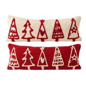 CUSHION CHRISTMAS TREES POLYESTER CHRISTMAS RED/WHITE ASSORTMENT OF 2