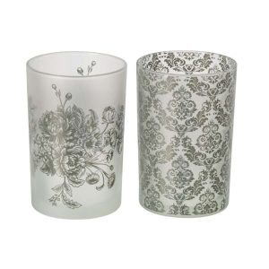 TEALIGHT HOLDER FLOWERS GLASS KHAKI GREEN LARGE ASSORTMENT OF 2