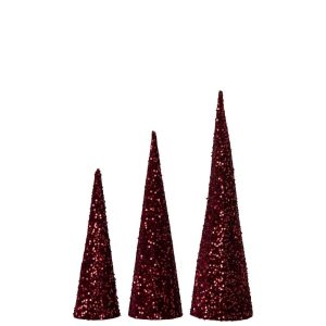 SET OF 3 CONE SEQUIN IRON BURGUNDY
