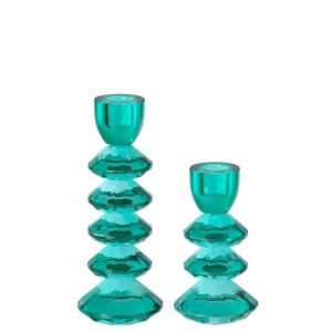 SET OF 2 CANDLE HOLDER GLASS TURQUOISE