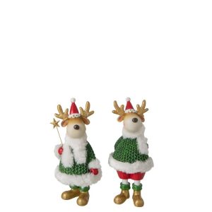 REINDEER WINTER CLOTHES POLYRESIN DARK GREEN/CHRISTMAS RED SMALL ASSORTMENT OF 2