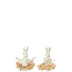 RABBIT SITTING YOGA STONE/RESIN WHITE ASSORTMENT OF 2