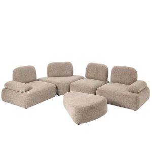 SET OF 5 MODULAR SOFA OLIVIA PLYWOOD/FABRIC BROWN/ECRU