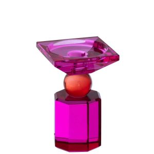CANDLE HOLDER GLASS CHRISTMAS RED/FUCHSIA