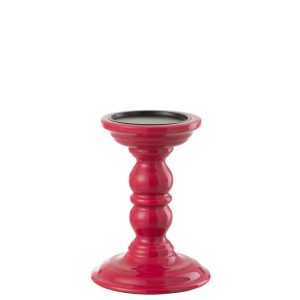 CANDLE HOLDER DUMBBEL MANGO WOOD FUCHSIA