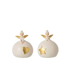 ANGEL HEART + STAR POLYRESIN GOLD/LIGHT BEIGE SMALL ASSORTMENT OF 2