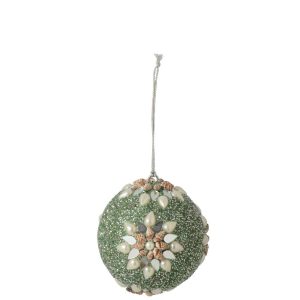 CHRISTMAS BAUBLE BEADS/SHELL LIGHT GREEN/WHITE