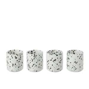 BOX OF 4 COFFEE CUP DOTS STONEWARE WHITE/BLACK