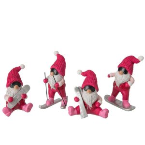 SANTA CLAUS SKI POLYRESIN FUCHSIA/CHRISTMAS RED ASSORTMENT OF 4