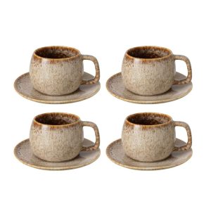 BOX OF 4 COFFEE CUP + SAUCER PORCELAIN TAUPE