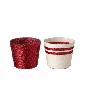 FLOWERPOT STRIPED PAPER WHITE/RED LARGE ASSORTMENT OF 2