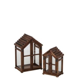 SET OF 2 LANTERN FIR WOOD BROWN