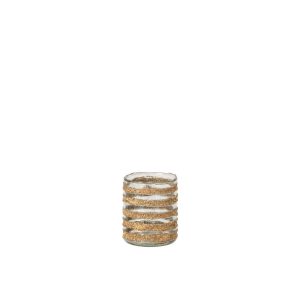 CANDLE HOLDER LEO CYLINDER STRIPED GLASS GOLD/TRANSPARENT SMALL