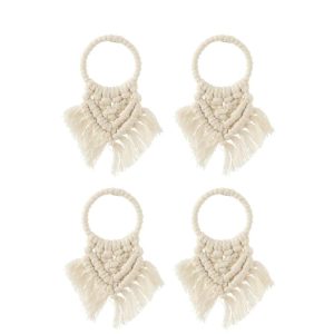 SET OF 4 NAPKIN RINGS MACRAME POLYSTER BEIGE