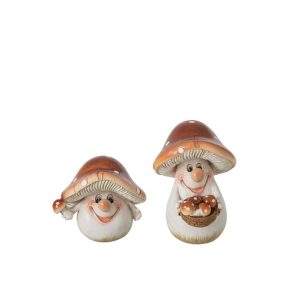 MUSHROOM  POLYRESIN BROWN/WHITE SMALL ASSORTMENT OF 2