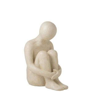 FIGURE ABSTRACT MAN SITTING POLYRESIN OFF-WHITE SMALL