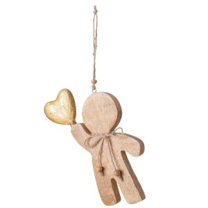 HANGER PERSON + HEART MANGO WOOD NATURAL/GOLD LARGE