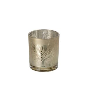 CANDLE HOLDER FOREST GLASS TAUPE MEDIUM