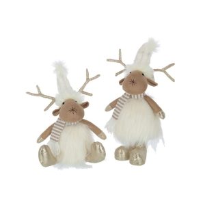 REINDEER STANDING SITTING TEXTILE BEIGE/GOLD ASSORTMENT OF 2