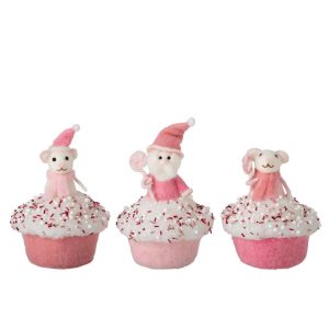 CAKE MOUSE + SANTA WOOL PINK/WHITE ASSORTMENT OF 3