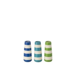 VASE STRIPED PORCELAIN GREEN/BLUE SMALL ASSORTMENT OF 3