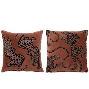 CUSHION TIGER + LEOPARD COTTON RUST BROWN ASSORTMENT OF 2