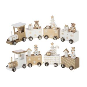TRAIN BEAR + SNOWMAN PLYWOOD WHITE/GOLD COLORED ASSORTMENT OF 2