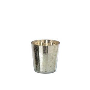 CANDLE HOLDER GLASS SILVER/GOLD SMALL