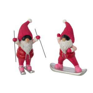 SANTA CLAUS SKI POLYRESIN FUCHSIA/CHRISTMAS RED ASSORTMENT OF 2