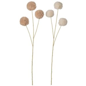 DECORATIVE BRANCH POMPOM COTTON BEIGE/LIGHT YELLOW ASSORTMENT OF 2