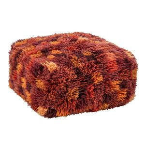 POUFFE CHECKERED WOOL BURGUNDY/ORANGE