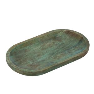 SERVING PLATE OVAL MANGO WOOD DARK GREEN